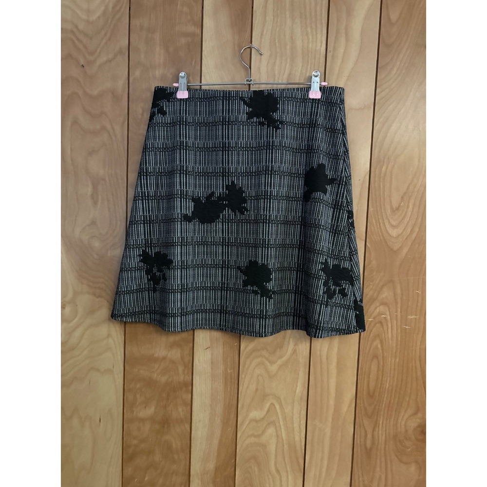 Margaret M Petites Black White Plaid Floral A-Line Skirt Medium Petite Canada